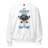 Funny "My Cardio Is Editing" graphic sweatshirt featuring a muscular film camera illustration for video editors, filmmakers, and content creators.