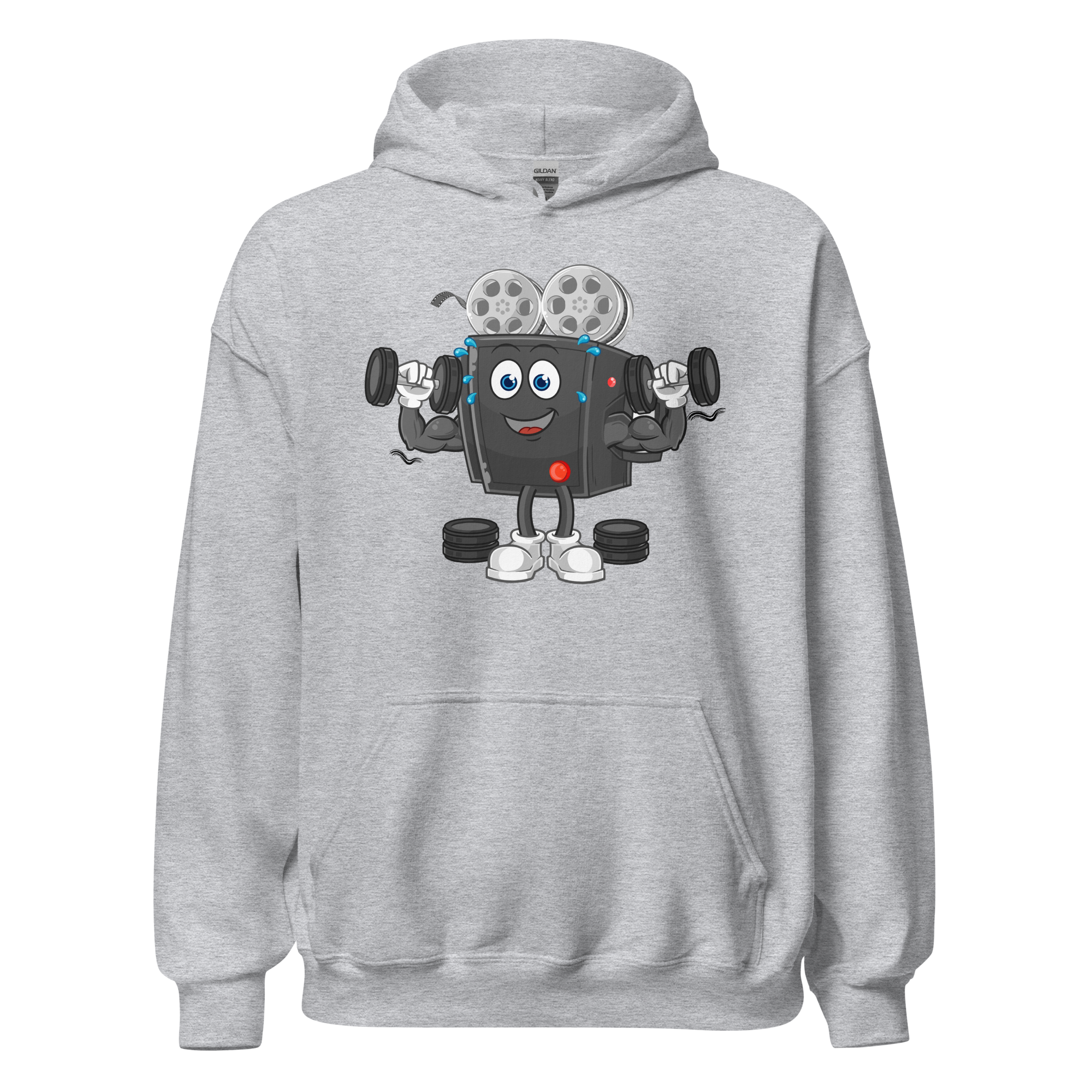 My Cardio Is Editing Funny Video Editor Hoodie Funny "My Cardio Is Editing" graphic hoodie featuring a muscular film camera illustration for video editors, filmmakers, and content creators.