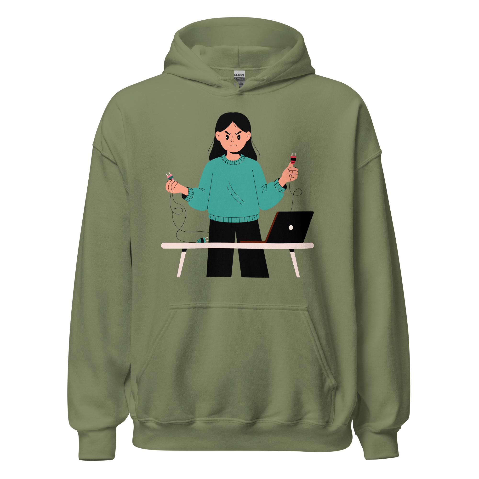 Too Many Tabs No Clear Plan Funny Office Hoodie Funny office hoodie featuring the "Too Many Tabs, No Clear Plan" illustration, a humorous pullover for programmers, students, creators, freelancers, and office workers.