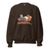 Funny freelancer sweatshirt featuring a relaxed person working on a laptop with “Working…” text