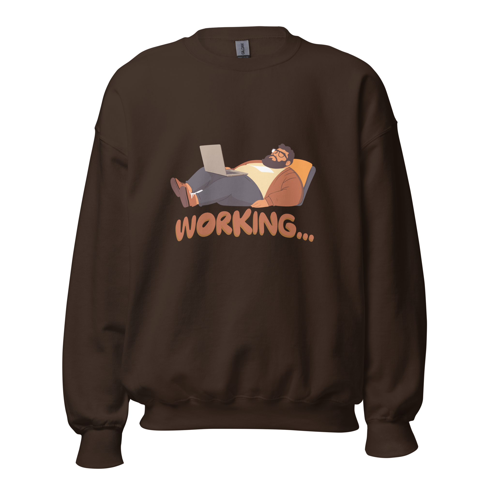 Funny Freelancer Sweatshirt – Working Relaxed Work Humor Funny freelancer sweatshirt featuring a relaxed person working on a laptop with “Working…” text