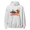 Funny freelancer hoodie featuring a relaxed person working on a laptop with “Working…” text