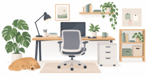 Practical remote work setup with a home office desk and workspace