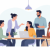 Employees working together in a modern workplace