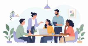 Employees working together in a modern workplace