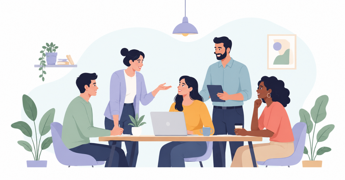 Employees working together in a modern workplace